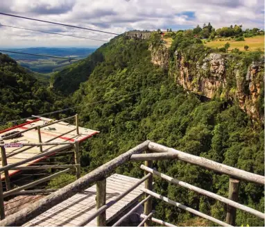  ??  ?? Left: The Big Swing in Graskop is a stunning panoramic view known as God’s Window. The walkway to the Window will take you through a thick and soggy portion of rainforest. Sunset is the best time of the day to appreciate the view of the canyon.
