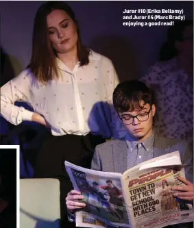  ??  ?? Juror #10 (Erika Bellamy) and Juror #4 (Marc Brady) enjoying a good read!