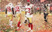  ?? Scott Strazzante/The Chronicle ?? The San Francisco 49ers’ DJ Reed, Jr., Matt Breida and Deebo Samuel after a 31-20 loss to the Kansas City Chiefs in Super Bowl LIV in Miami on Feb. 2, 2020.