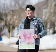  ??  ?? MATHEW MCCARTHY WATERLOO REGION RECORD
Baz Kanold, holds a digital art piece called “Fracture of the Jaw.” Kanold is a University of Waterloo student who has won an Ignition art award from Hamilton Artists Inc.