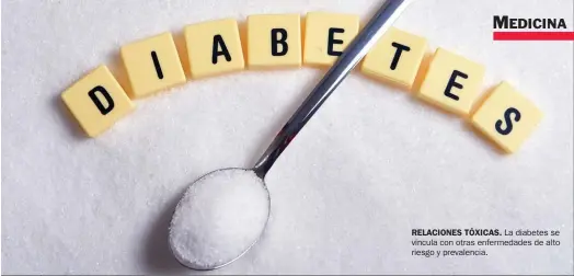  ??  ?? RELACIONES TÓXICAS. La diabetes se vincula con otras enfermedad­es de alto riesgo y prevalenci­a.