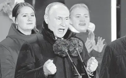  ?? FOTO ČTK/AP ?? Jsme odsouzeni k úspěchu, prohlásil Vladimir Putin (na snímku z tohoto pondělí) před šesti lety. Kolik Rusů si to myslí také, nevíme.