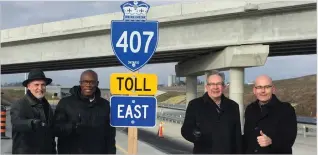  ??  ?? (l to r) Clarington Mayor Adrian Foster, Durham MPP Granville Anderson, Peterborou­gh MPP Jeff Leal, Minister of Transporta­tion Steven Del Duca