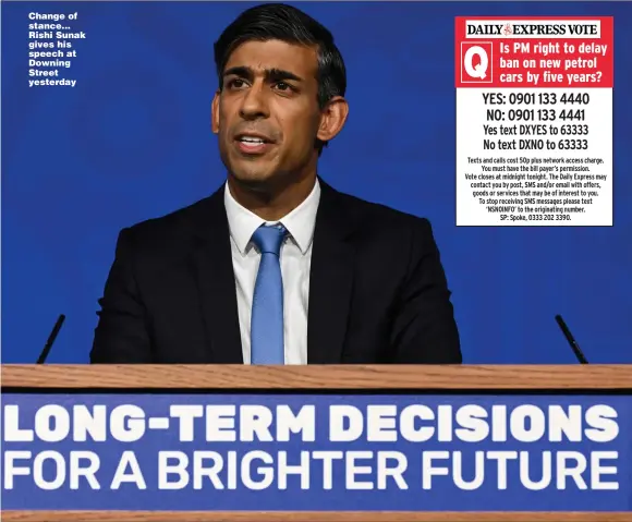  ?? ?? Change of stance... Rishi Sunak gives his speech at Downing Street yesterday