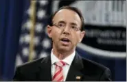  ?? EVAN VUCCI — THE ASSOCIATED PRESS ?? Deputy Attorney General Rod Rosenstein speaks during a news conference Friday at the Department of Justice in Washington.