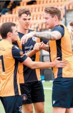  ??  ?? Slough Town players celebrate a goal from Ryan Bird. Ref:133097-28