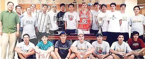  ??  ?? Cebuano basketball player/coach Paul Alelu Flores (seated, C) with the FEU Tamaraws UAAP champion team of 2005.