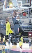  ?? FOTO: IMAGO ?? Ulms Raymar Morgan, hier beim Dunking, erzielte 21 Punkte gegen Bayreuth.