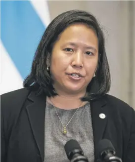  ?? ASHLEE REZIN GARCIA/SUN-TIMES FILE ?? Chicago’s Chief Financial Officer Jennie Huang Bennett has warned that the rainy day fund is the city’s only life raft if it starts “pouring” and “COVID lasts for an additional year.”