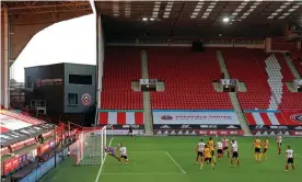  ?? Photograph: Tom Jenkins/The Guardian ?? Sheffield United and Wolves in action at an empty Bramall Lane this season.