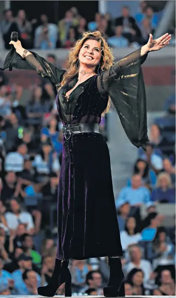  ??  ?? Serving it up: Shania Twain sang at the opening ceremony of the 2017 US Open