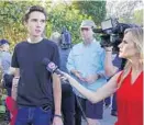  ?? JOE CAVARETTA/STAFF FILE PHOTO ?? Hogg speaks to the media; he has been on local and national shows since the shooting.