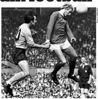  ??  ?? Up in the air: Denis Law beats Southampto­n’s Tony Byrne to the ball in 1969