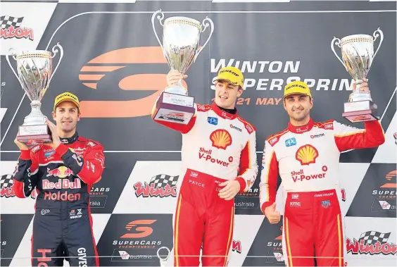  ?? Picture/Getty Images ?? Championsh­ip leader Jamie Whincup (left) has Kiwi drivers Scott McLaughlin (centre) and Fabian Coulthard hot on his heels.