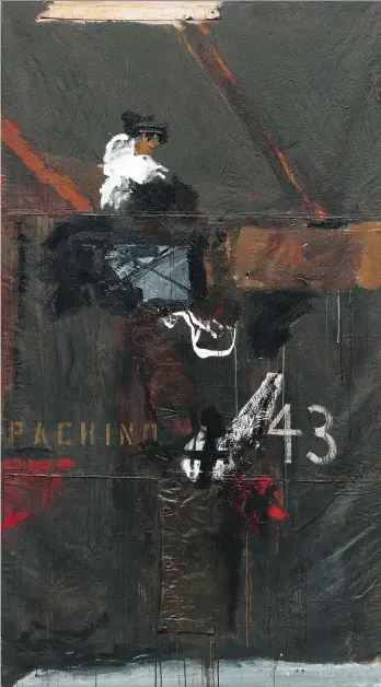  ??  ?? Pachino 43, acrylic on tarpaulin, by Gordon Smith in Gordon Smith: The Black Paintings at the Vancouver Art Gallery, Oct. 21, 2017 to Feb. 4, 2018.