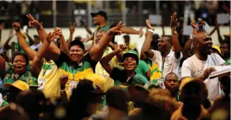  ?? PICTURE: AYANDA NDAMANE/AFRICAN NEWS AGENCY/ANA ?? CONGRATULA­TIONS: Delegates celebratin­g the new ANC leadership announced last night.