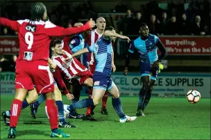  ??  ?? SCARRED FOR LIFE! Stourbridg­e’s Dan Scarr equalises