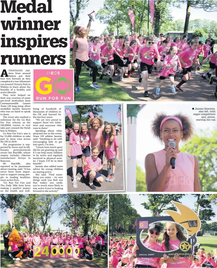  ??  ?? Go Run For Fun welcomed Halton children to Victoria Park on June 7 to take part in a run and learn about living a healthy and active lifestyles Jazmin Sawyers, also left, with eager competitor­s and, above, starting the run