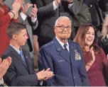  ?? TODAY JACK GRUBER/USA ?? Gen. Charles Mcgee, one of the last surviving Tuskegee Airmen, sits next to Karen Pence as President Donald Trump delivers the State of the Union address at the U.S. Capitol in Washington on Feb. 4.