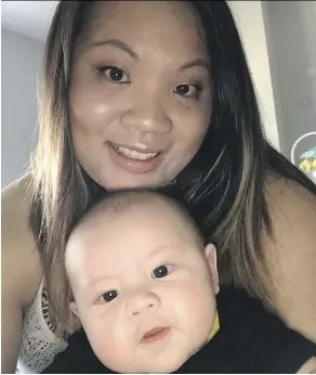  ??  ?? Angie Tang and her son Hunter were rescued from their burning house last week, but the five-month-old died from smoke inhalation, and Angie remains on life support in hospital.