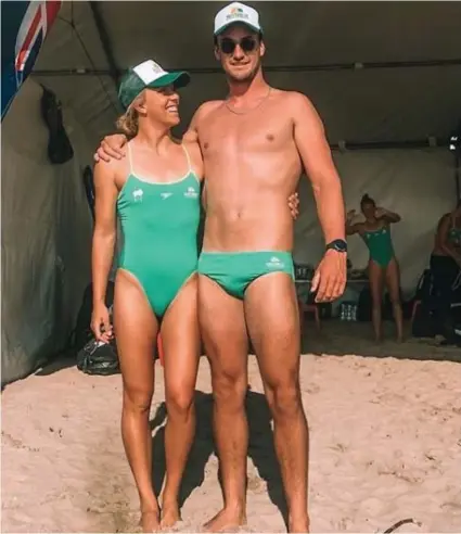  ??  ?? Georgia Miller and her partner Riley Fitzsimmon­s competing for the Australian surf lifesaving team in South Africa.