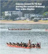  ??  ?? Canoes crowd Te Tii Bay during the annual Waitangi Day waka display.