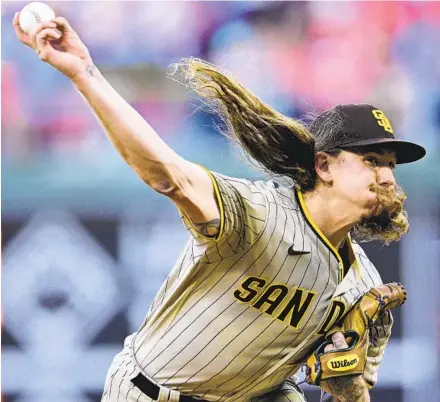  ?? DERIK HAMILTON AP ?? Padres starting pitcher Mike Clevinger allowed just one hit in five shutout innings Tuesday against Philadelph­ia, striking out five.