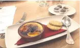  ??  ?? Fine dining Rhubarb creme brulee with toasted oat and ginger bretons