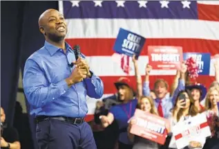 ?? Mic Smith Associated Press ?? SEN. TIM SCOTT (R-S.C.) announces his candidacy for president on Monday.