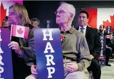  ?? JEFF McINTOSH/THE CANADIAN PRESS FILES ?? Supporters of former prime minister Stephen Harper watch election returns at Conservati­ve party headquarte­rs in Calgary on Oct. 19.