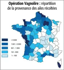  ??  ?? Opération Vagnolire : répartitio­n de la provenance des ailes récoltées