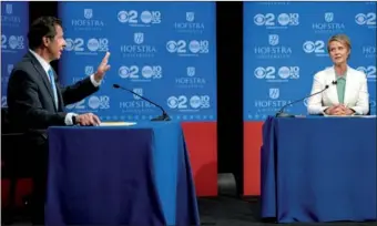  ?? CRAIG RUTTLE / POOL VIA REUTERS ?? Governor Andrew M. Cuomo speaks at the Democratic gubernator­ial primary debate with Cynthia Nixon at Hofstra University in Hempstead, New York on Wednesday.