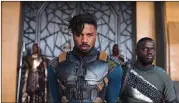  ?? CONTRIBUTE­D BY MARVEL STUDIOS ?? Erik Killmonger (from left, Michael B. Jordan) and W’Kabi (Daniel Kaluuya) in “Black Panther.”