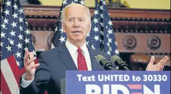  ?? REUTERS ?? Democratic presidenti­al candidate Joe Biden won in seven states and Washington, DC on Tuesday.
