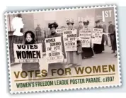  ??  ?? THE Royal Mail will mark 100 years of the women’s vote with a set of special stamps.
The eight stamps, available from February 15, feature photograph­s including a parade of women carrying posters in around 1907, a 1908 Suffragett­e protest, and the...