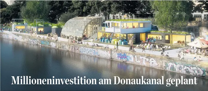  ??  ?? Rund um das bestehende Glashaus am Kanal soll mit „Vienna Waterfront“ein neues Ganzjahres-Gastrokonz­ept umgesetzt werden. Weit mehr als 500 Menschen sollen Platz finden.