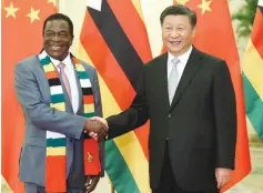  ??  ?? President Mnangagwa and his Chinese counterpar­t President Xi Jinping