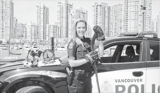  ?? COURTESY ANCOUVER POLICE DEPARTMENT ?? Meghan Agosta has a full-time job at the Vancouver Police Department. It’s not easy being a step-mom to two children, pregnant and train. Agosta could easily have decided to retire, but remains determined to return for her fifth Winter Olympics, in Beijing in 2022 with Team Canada.