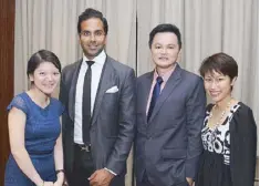  ??  ?? Allergan medical affairs manager for Facial Aesthetics Jia Min Chung, Allergan Masterclas­s Trainer, UK Ambassador and Global Key Opinion Leader in Facial Medical Aesthetics Dr. Raj Acquilla with Allergan business unit head for Singapore, Malaysia and...