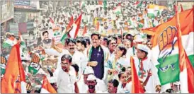  ?? PTI FILE ?? Congress candidate and former Maharashtr­a CM Prithviraj Chavan on way to file his nomination papers from Karad (South) constituen­cy on Saturday.