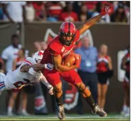  ??  ?? Receiver Jonathan Adams has 87 receptions for 1,195 yards and 9 touchdowns in three seasons at Arkansas State and was a third-team All-Sun Belt Conference selection last season. (Democrat-Gazette file photo)