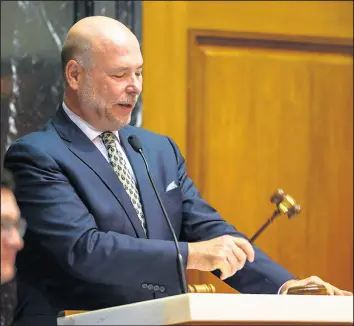  ?? DOUG MCSCHOOLER/POST-TRIBUNE ?? House Speaker Brian C. Bosma, R-Indianapol­is, adjourns the first day of the Indiana General Assembly 2019 session Thursday in Indianapol­is.