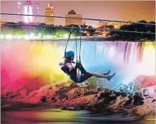  ?? SPECIAL TO THE NIAGARA FALLS REVIEW ?? Wildplay MistRider Zipline now offers after-dark zipline rides.
