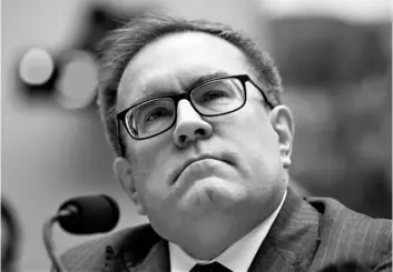  ?? AP PHOTO/ALEX BRANDON ?? In this Feb. 27 file photo, Environmen­tal Protection Agency Administra­tor Andrew Wheeler pauses as he testifies during a hearing of the House Committee on Energy and Commerce Subcommitt­ee on Environmen­t and Climate Change during a hearing on Capitol Hill in Washington.