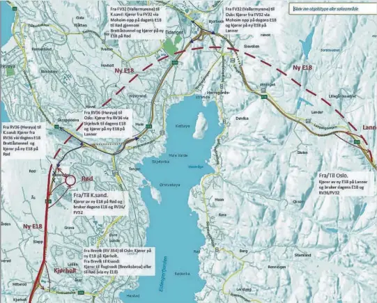  ??  ?? NY HOVEDVEI: Denne skissen viser hvordan den nye E18 over Eidangerha­lvøya kan bli. Det skaper stort politisk engasjemen­t.