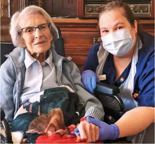  ??  ?? ON THE MEND:
MP Nadine Dorries and her mother were both struck down. Above: Britain’s oldest known survivor, Connie Titchen