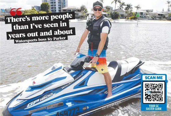  ?? Picture: Tertius Pickard ?? Gold Coast Watersport­s manager Ky Parker prepares for a busy weekend.