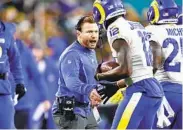  ?? KAMIL KRZACZYNSK­I AP ?? Rams coach Sean McVay says the team is trying to figure out how to get some players back for Sunday’s game.