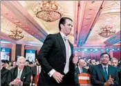  ?? MONEY SHARMA/GETTY-AFP ?? Donald Trump Jr. takes the stage Feb. 23 in New Delhi during a trip to drum up sales for new luxury flats in India.