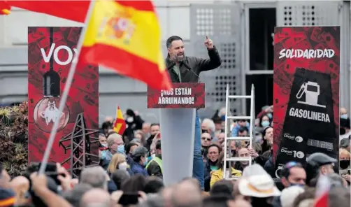  ?? GETTY IMAGES ?? El líder de Vox, Santiago Abascal, en un mitin en Madrid.